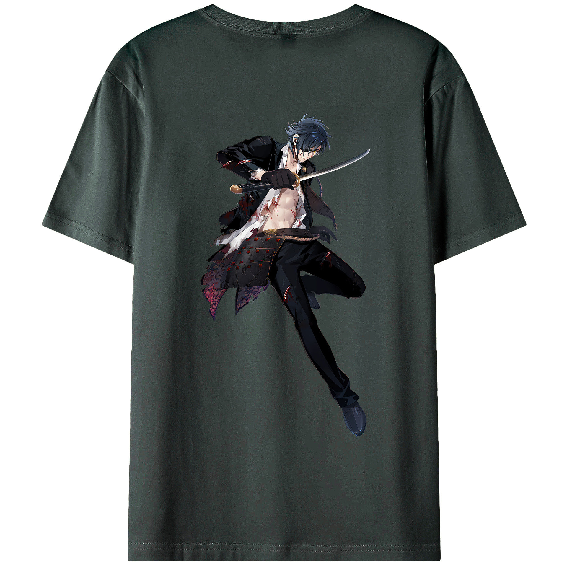 （画像用） 刀剣乱舞 Touken Ranbu 綿100％ メンズ半袖Tシャツ（バックプリント） 通気性